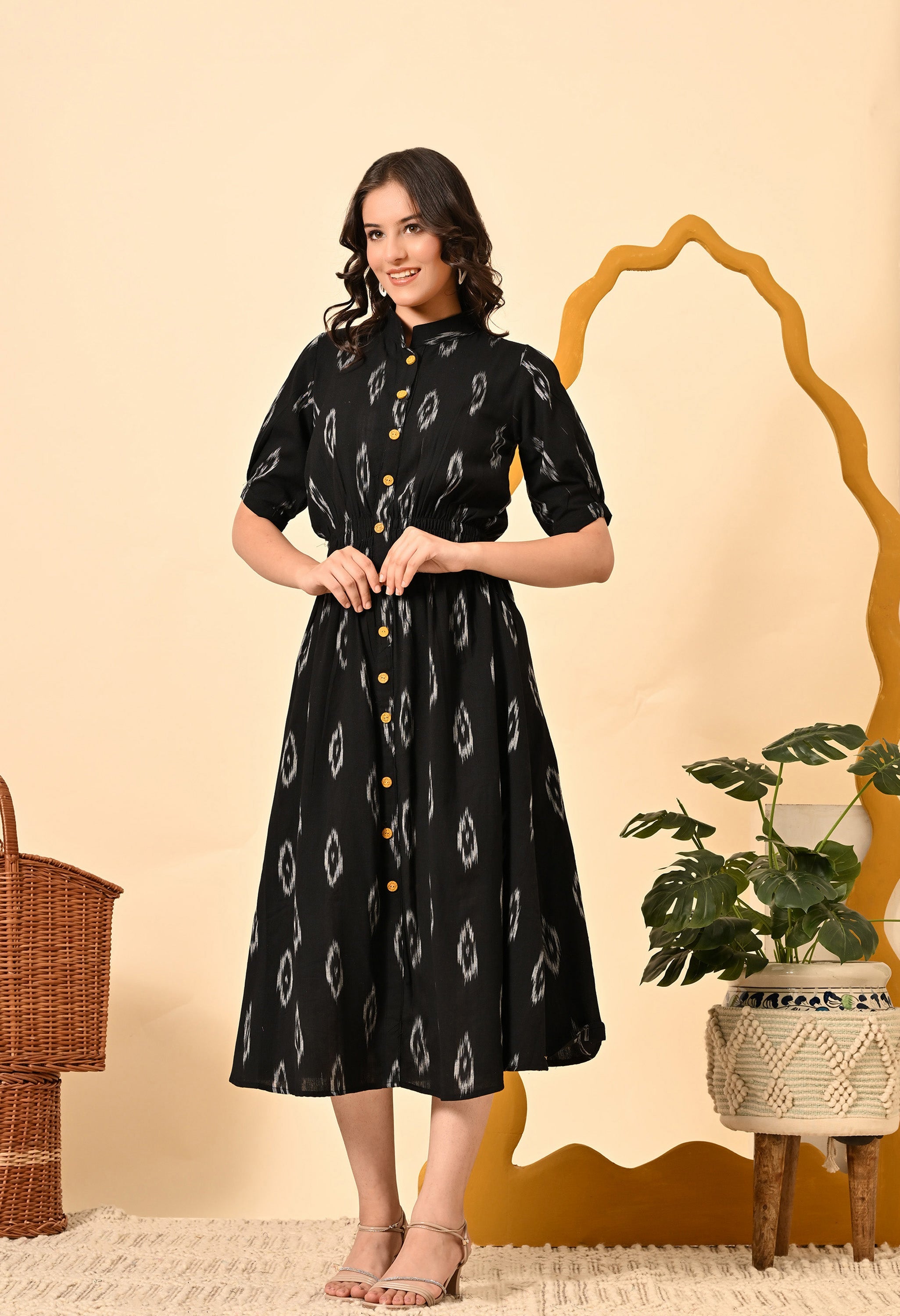 Black Diamond elasticated midi dress by Periwinkle Tiger, women&