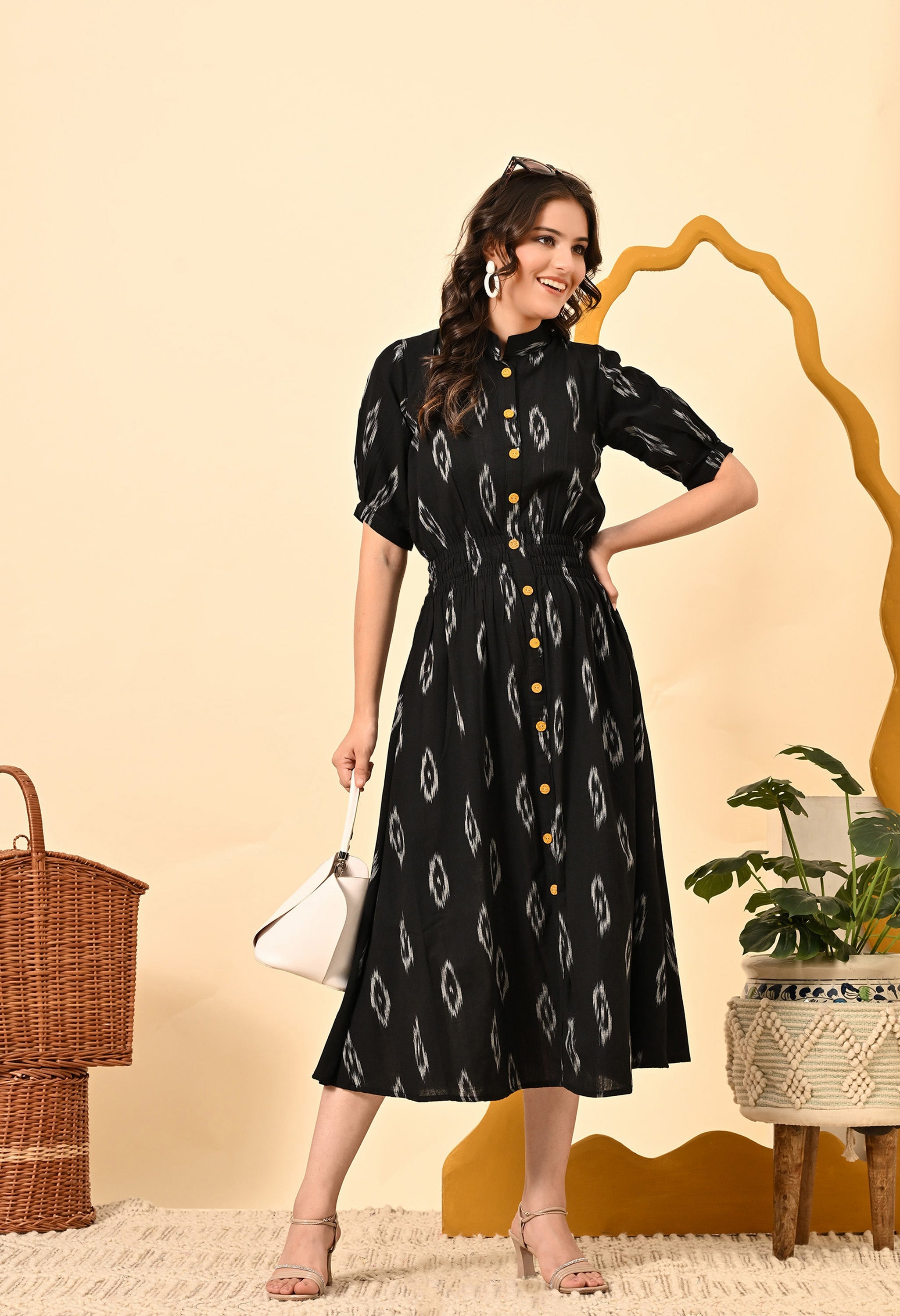 Black Diamond Elasticated Midi Dress by Periwinkle Tiger, women&