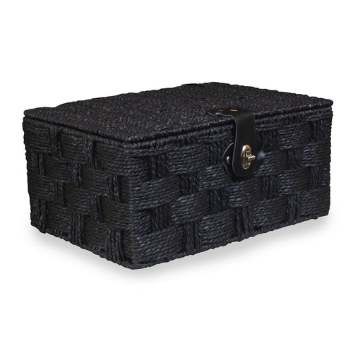 Twisted black paper storage basket by White Chronos, ideal for home decor, with a textured rope design and sturdy handle.
