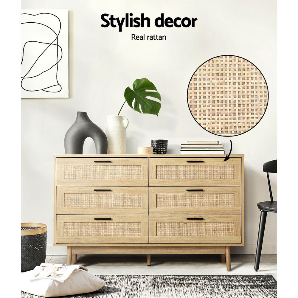 Ultramarine Dione Artiss 6 Chest of Drawers Rattan Tallboy Cabinet for bedroom storage with modern design