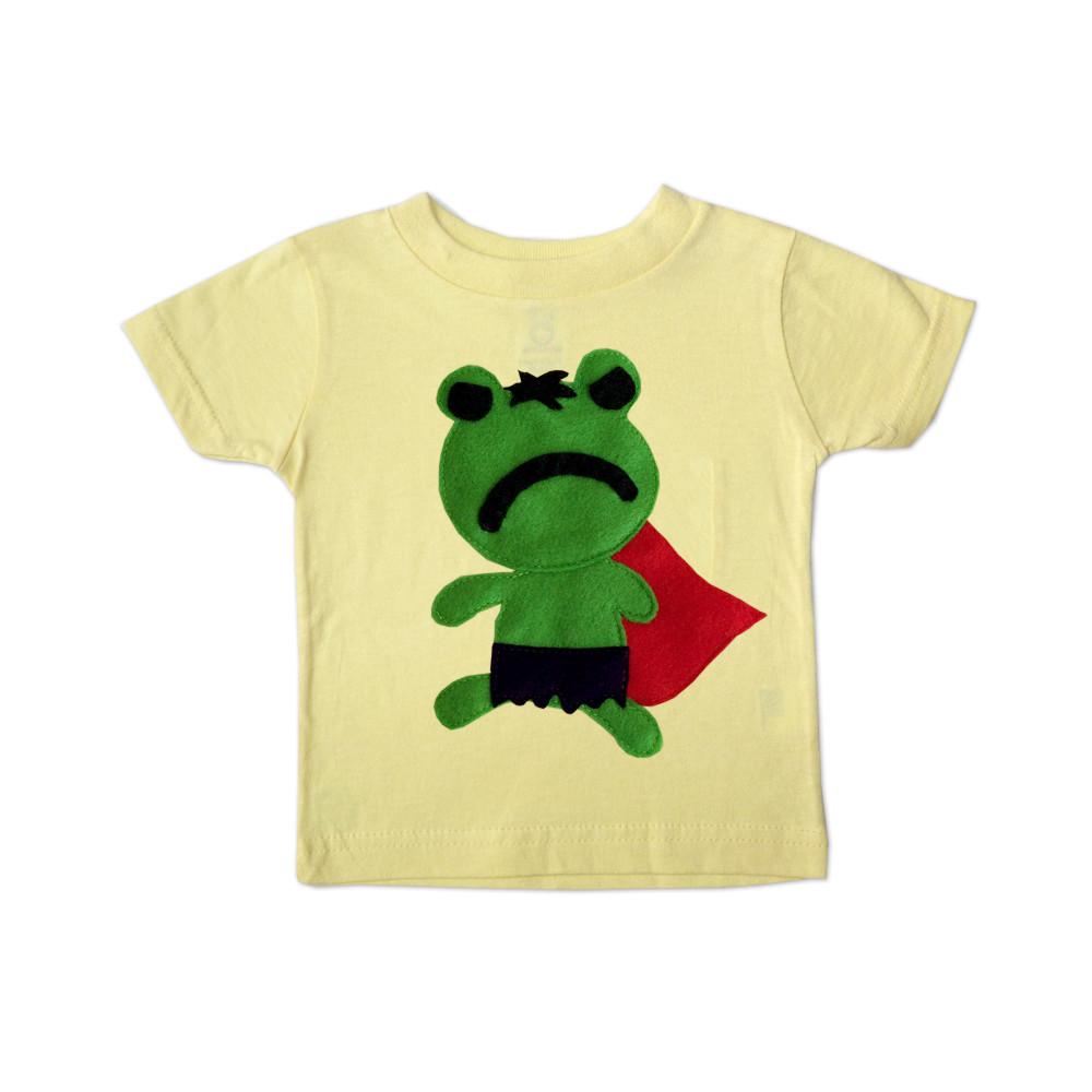Toddler kids superhero shirt featuring Frog-Man from Sky Blue Milo&