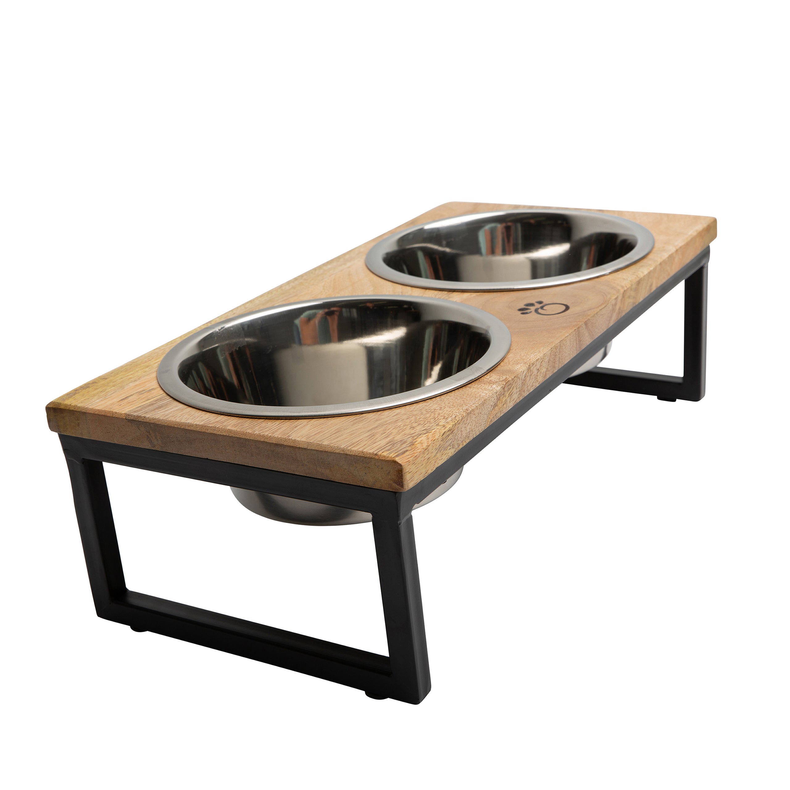 Beige Antigone wood and metal elevated pet feeder with sturdy design, perfect for cats or small dogs.