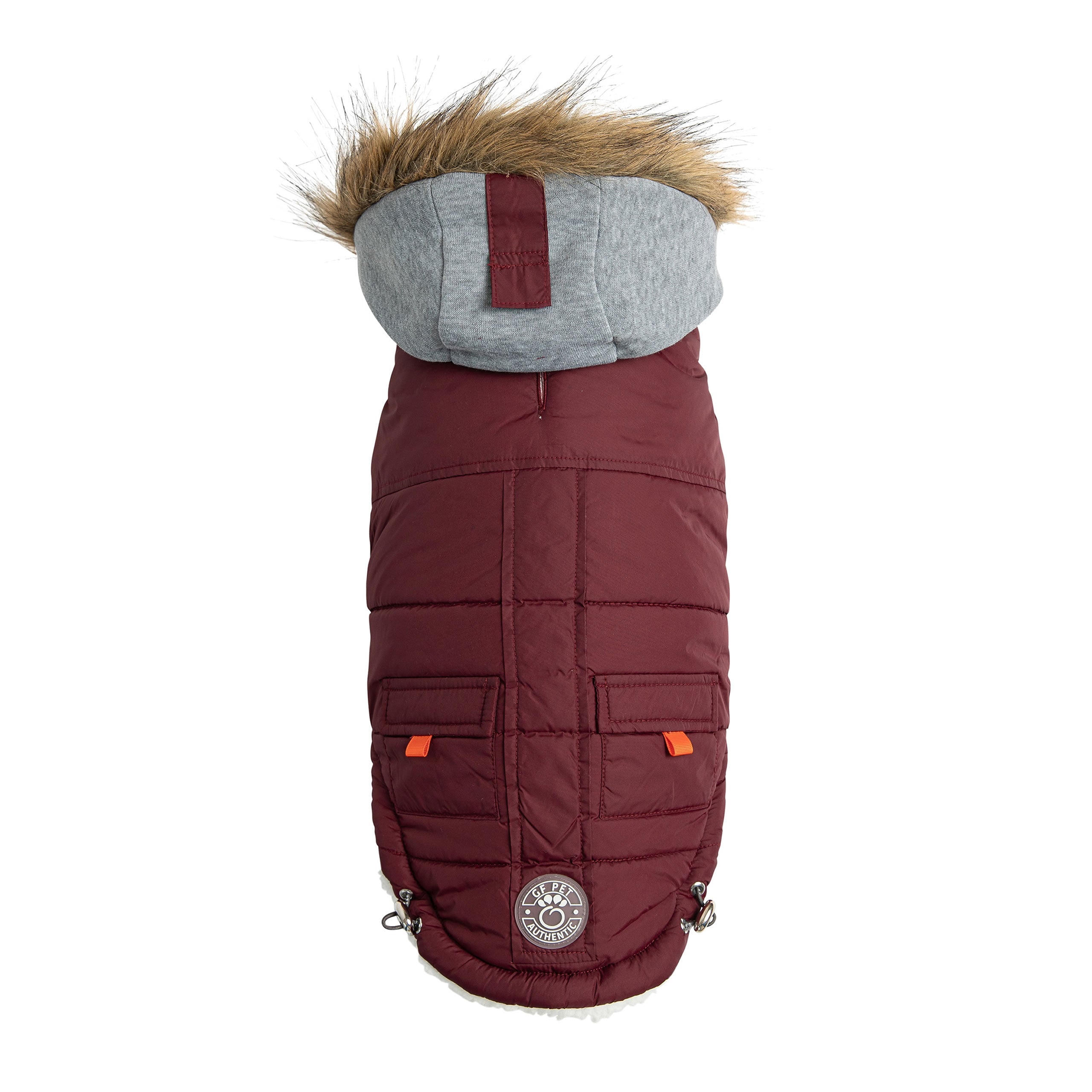 Beige Antigone Burgundy Winter Sailor Parka for pets, showing the stylish, warm burgundy pet coat with sailor-inspired design.
