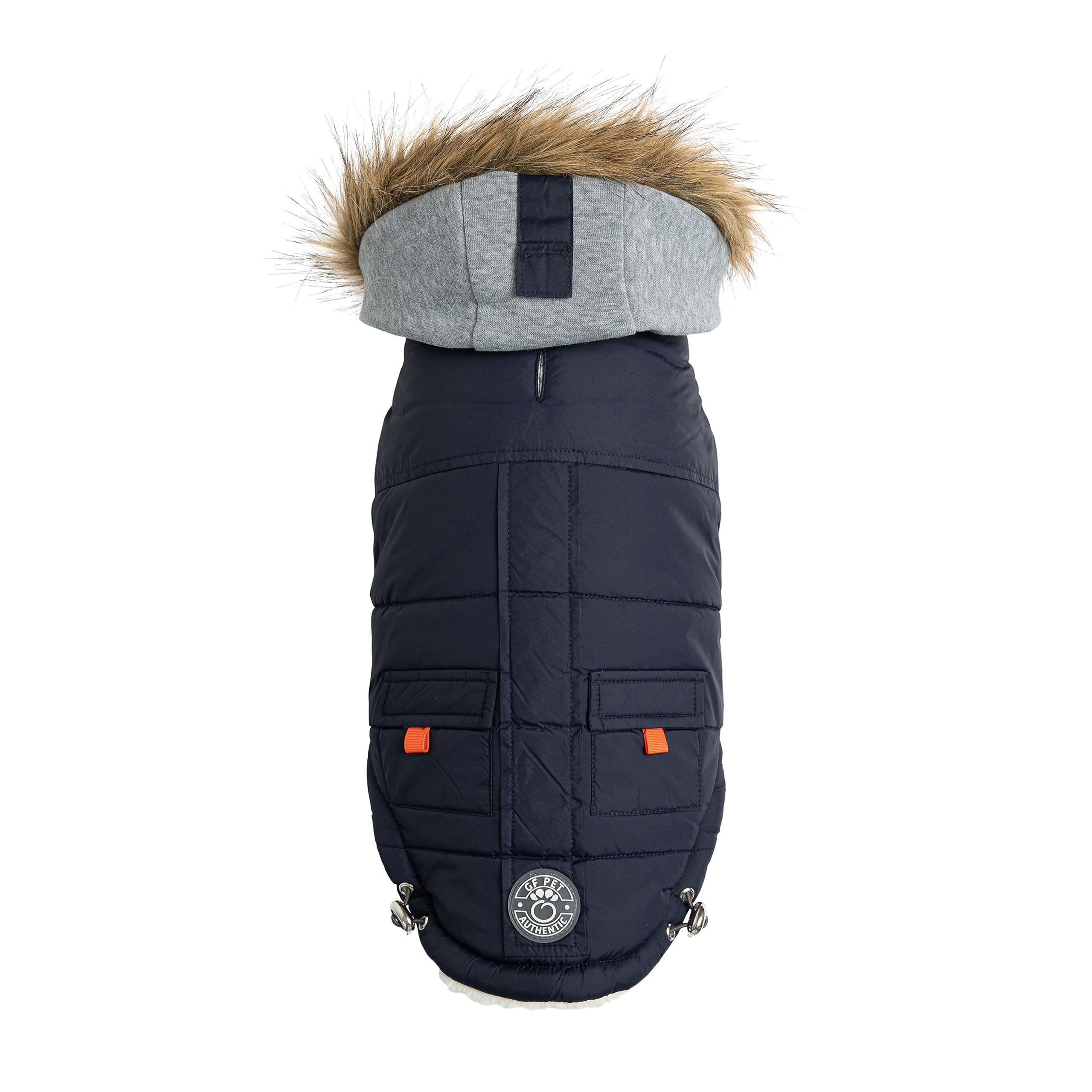 Navy Winter Sailor Parka by Beige Antigone, designed for pets, featuring a stylish sailor-inspired coat with a high collar and button details.