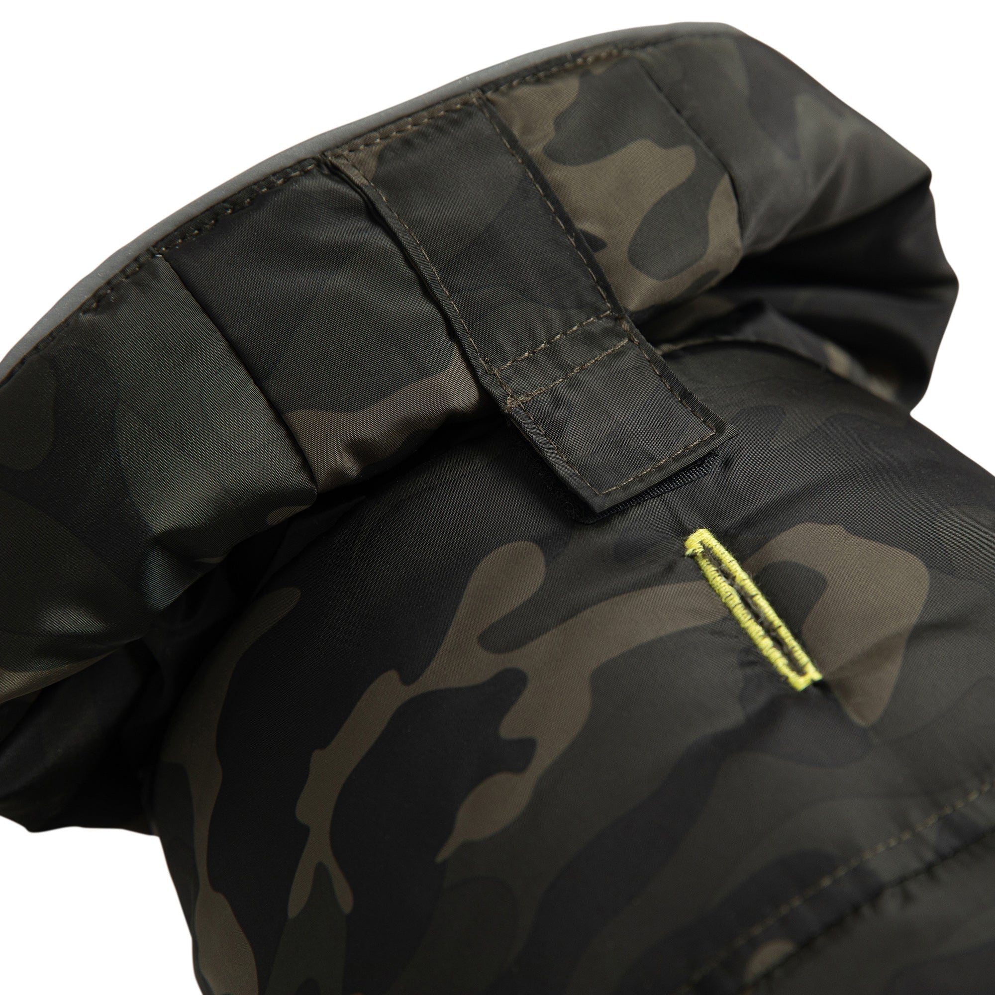 Beige Antigone recycled camouflage parka for pets, shown on a dog, made from eco-friendly materials, with a cozy, stylish fit.
