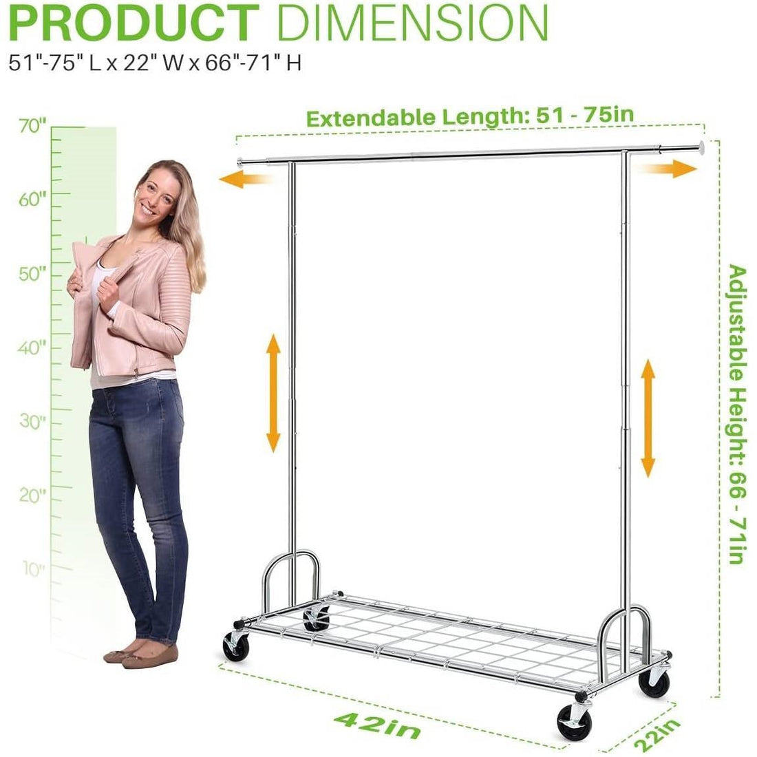 Heavy Duty Metal Clothing Garment Rack with Lockable Wheels - 450 lbs. Capacity