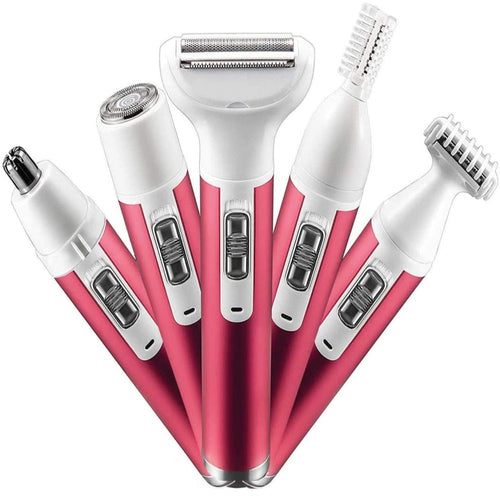 Maroon Asteria 5-in-1 women epilator and eyebrow trimmer with shaver for hair removal and grooming.