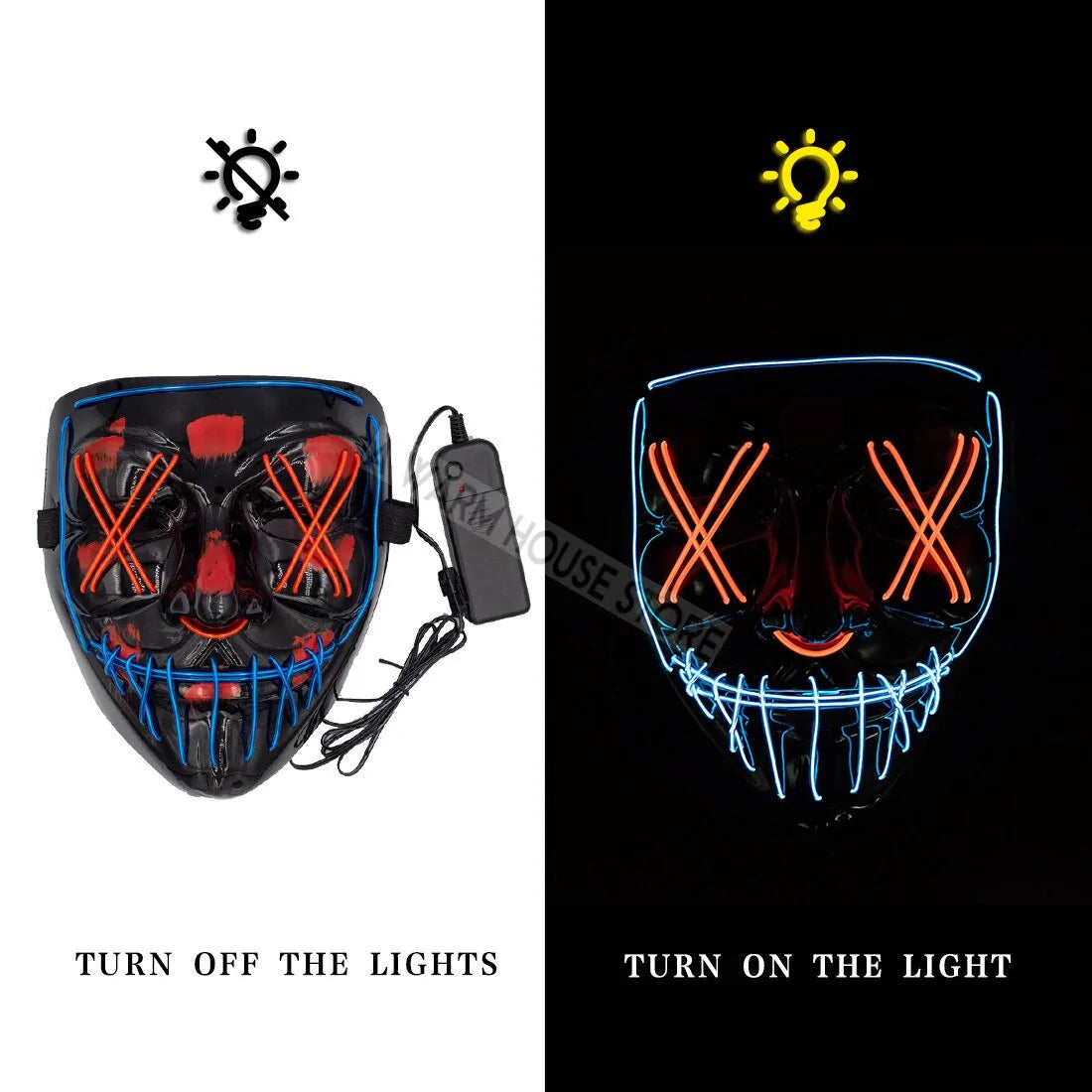 Pet Halloween LED mask by White Eucalyptus featuring glowing lights and spooky design for festive pet costumes.