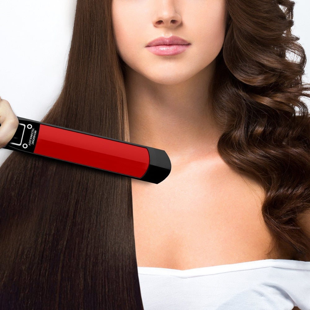 Maroon Asteria professional nano-titanium keratin hair straightener with sleek flat iron design for smooth, straight hair styling.