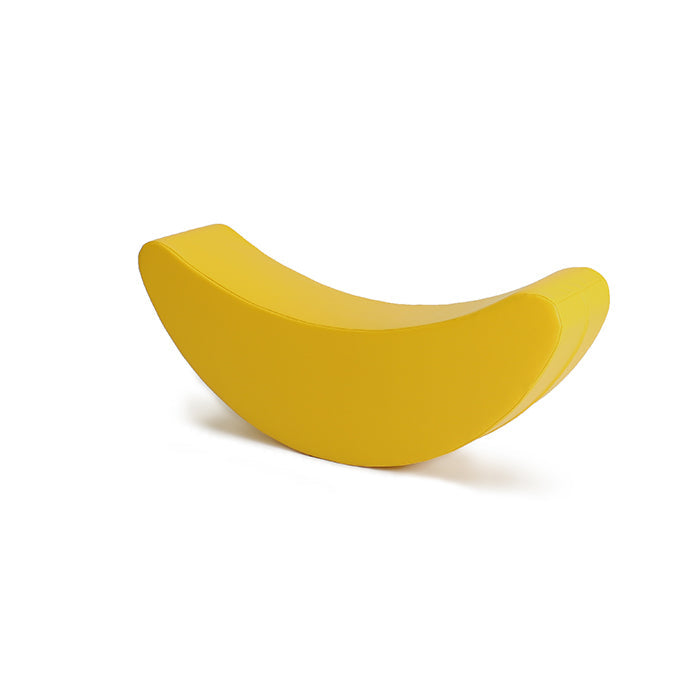 Bright yellow Blush Apricot Iglusoftplayr banana-shaped furniture piece on a white background.