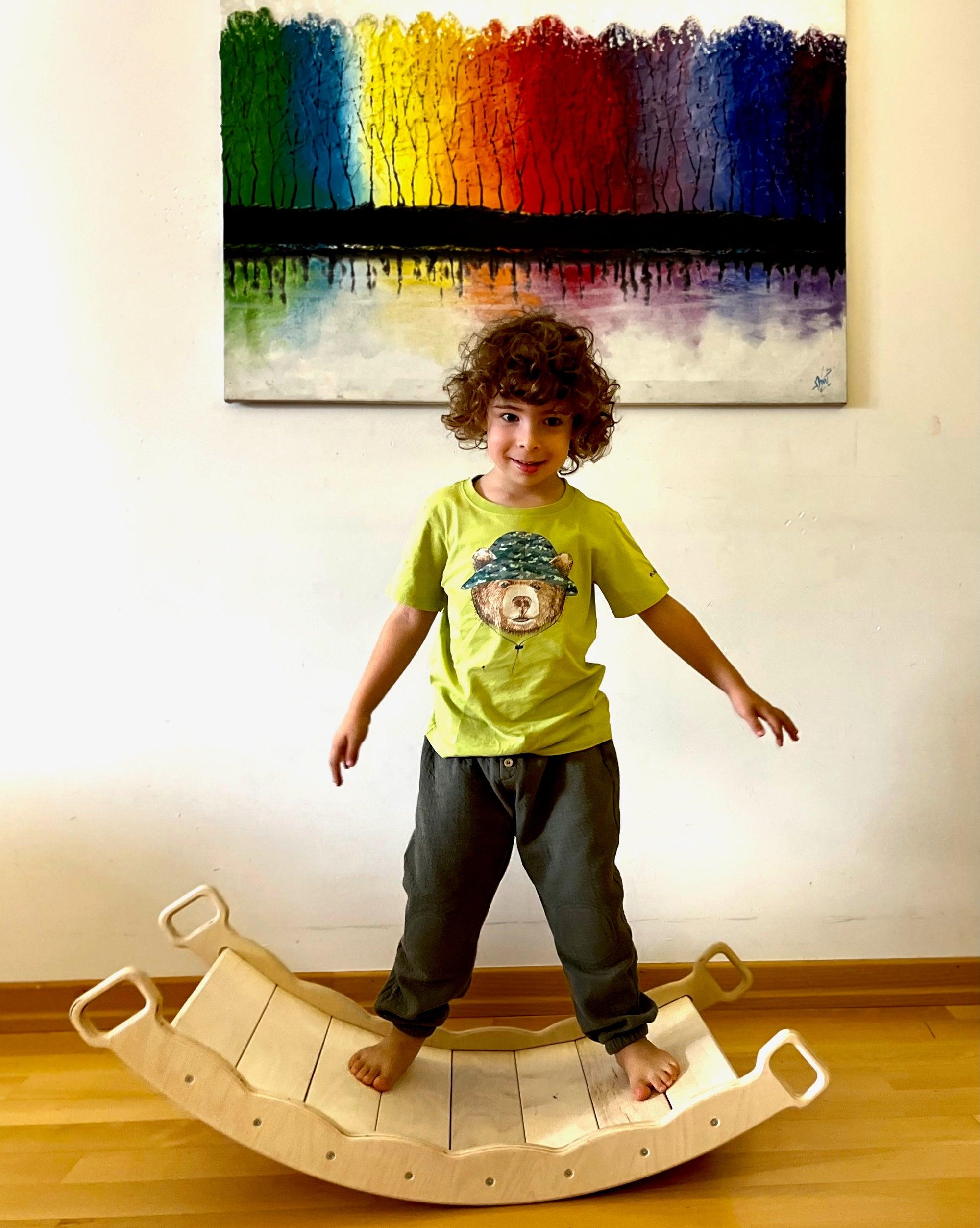 XL Wooden Balance Board with Pillow by Red Oceanus, showcasing a sturdy wooden board and comfortable pillow for stability and relaxation.