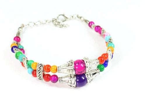 Silver Hestia double strand marbled beaded bracelet with mixed gray and white beads on a delicate stretch cord.