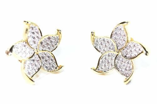 Silver Hestia five petal flower stud earrings with detailed flower design and silver finish.