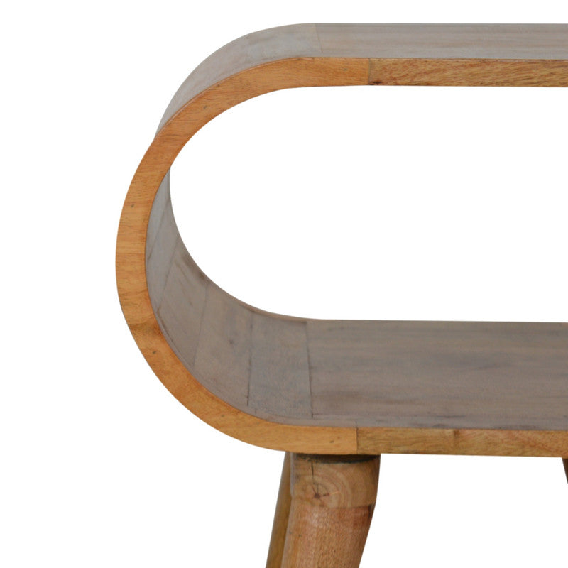 Jade Epimetheus circular open bedside table with a sleek wooden finish, featuring a modern design for bedroom furniture.