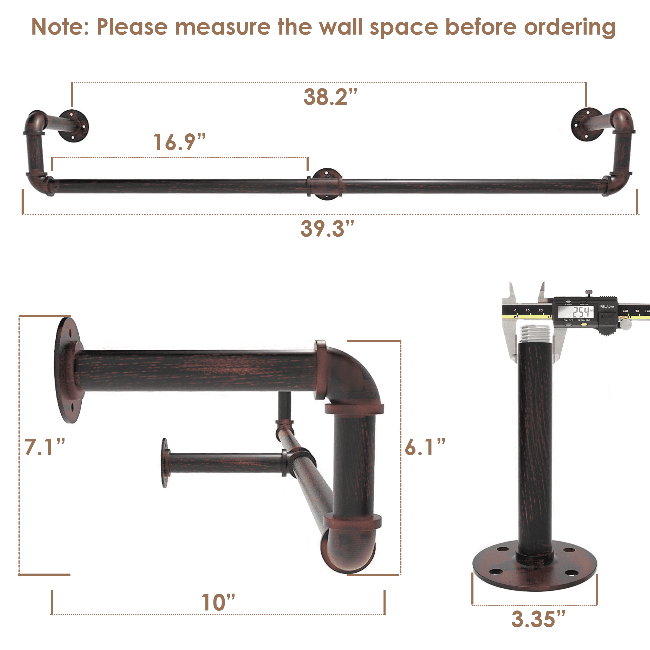 Black brush finish industrial pipe clothing rack by Teal Crius, wall-mounted with galvanized steel pipe for hanging clothes.