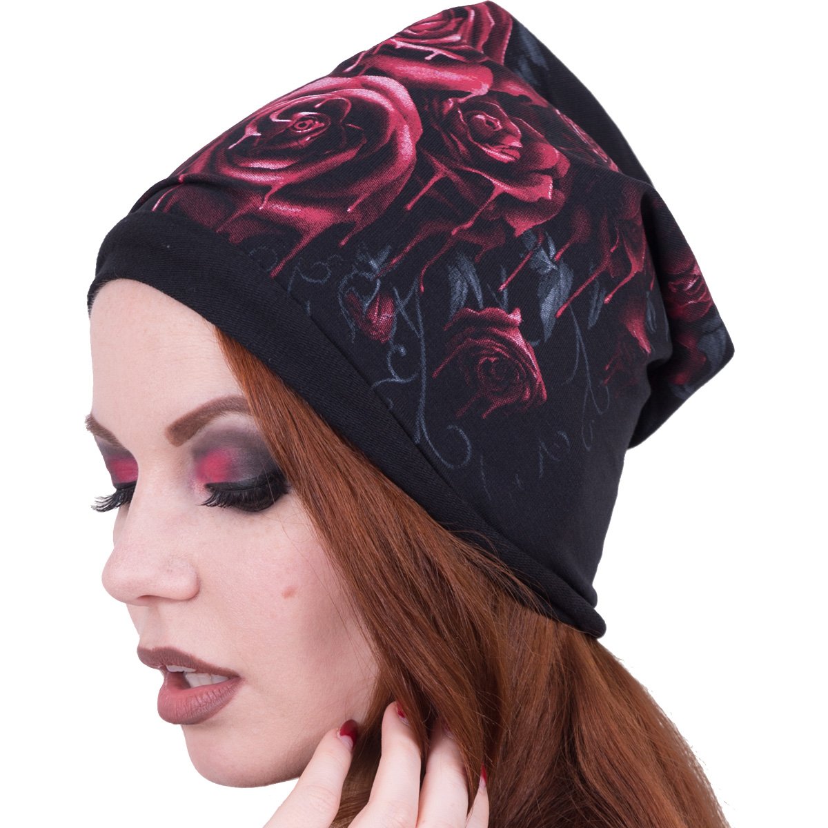 Black Jasper Blood Rose light cotton beanie in black, featuring a stylish design, perfect for casual tops and blouse accessories.