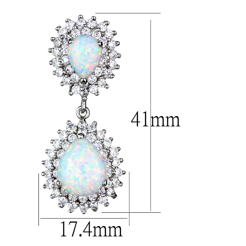 Rhodium 925 sterling silver earrings with semi-precious opal, featuring elegant jewelry design and vibrant gemstone accents.
