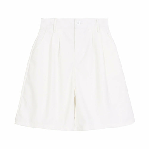 White loose cut cloth Bermuda shorts by Azure Thanatos, showing relaxed fit and casual style on a plain background.
