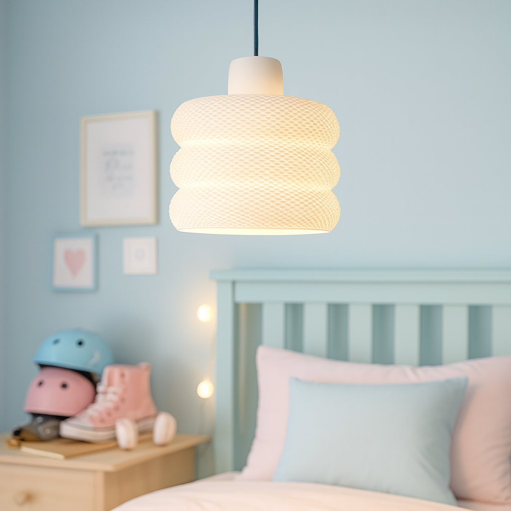 Azure Pontus Luminous Hive Pendant Lamp hanging with a warm glow, showcasing its intricate, modern lighting design.