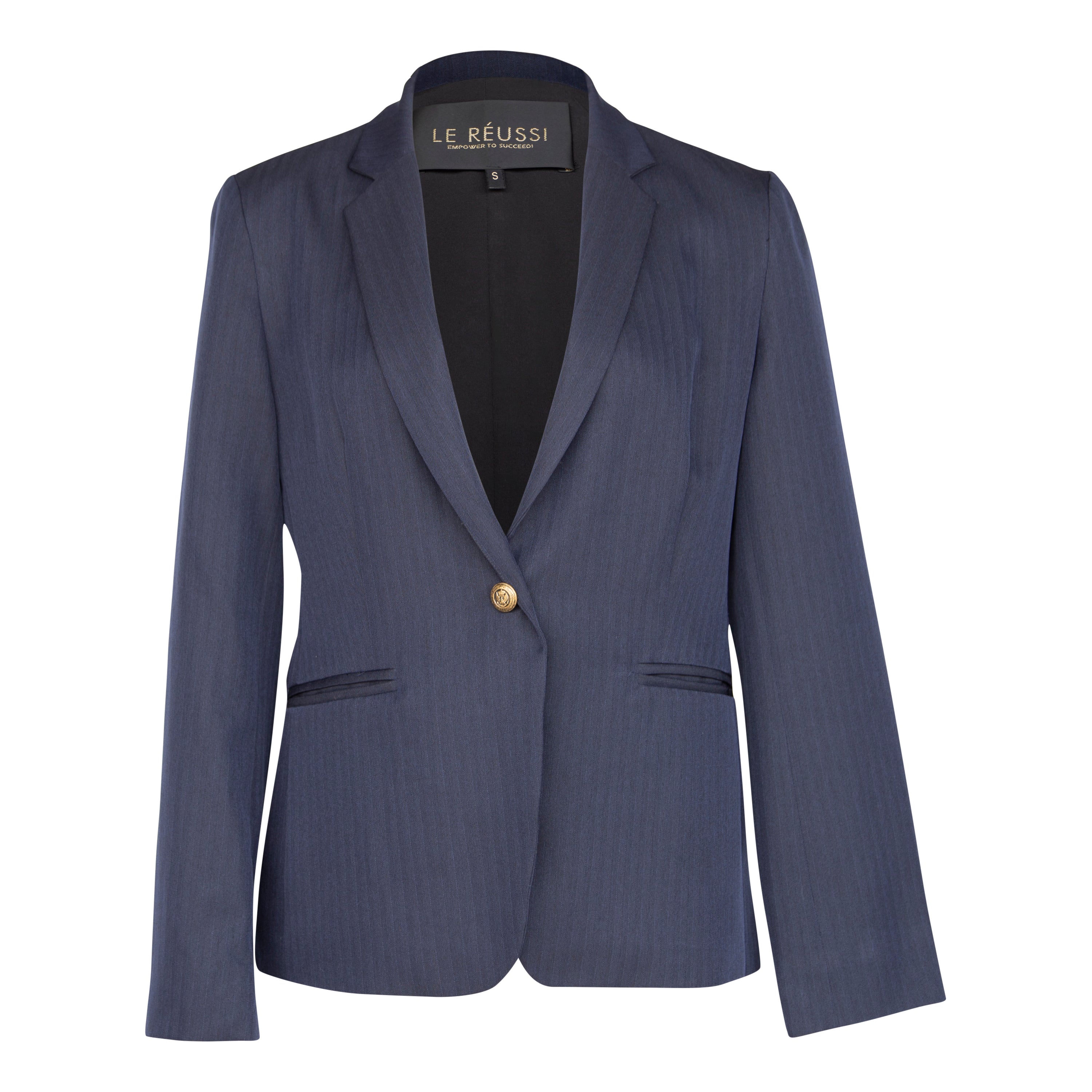 Navy peak-lapels single-breasted blazer for women, tailored Mauve Daisy jacket with structured fit and classic design.