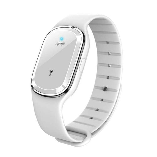 Salmon Lucky Super Shield mosquito repellent watch band with ultrasonic and electronic features, designed as a tech accessory.