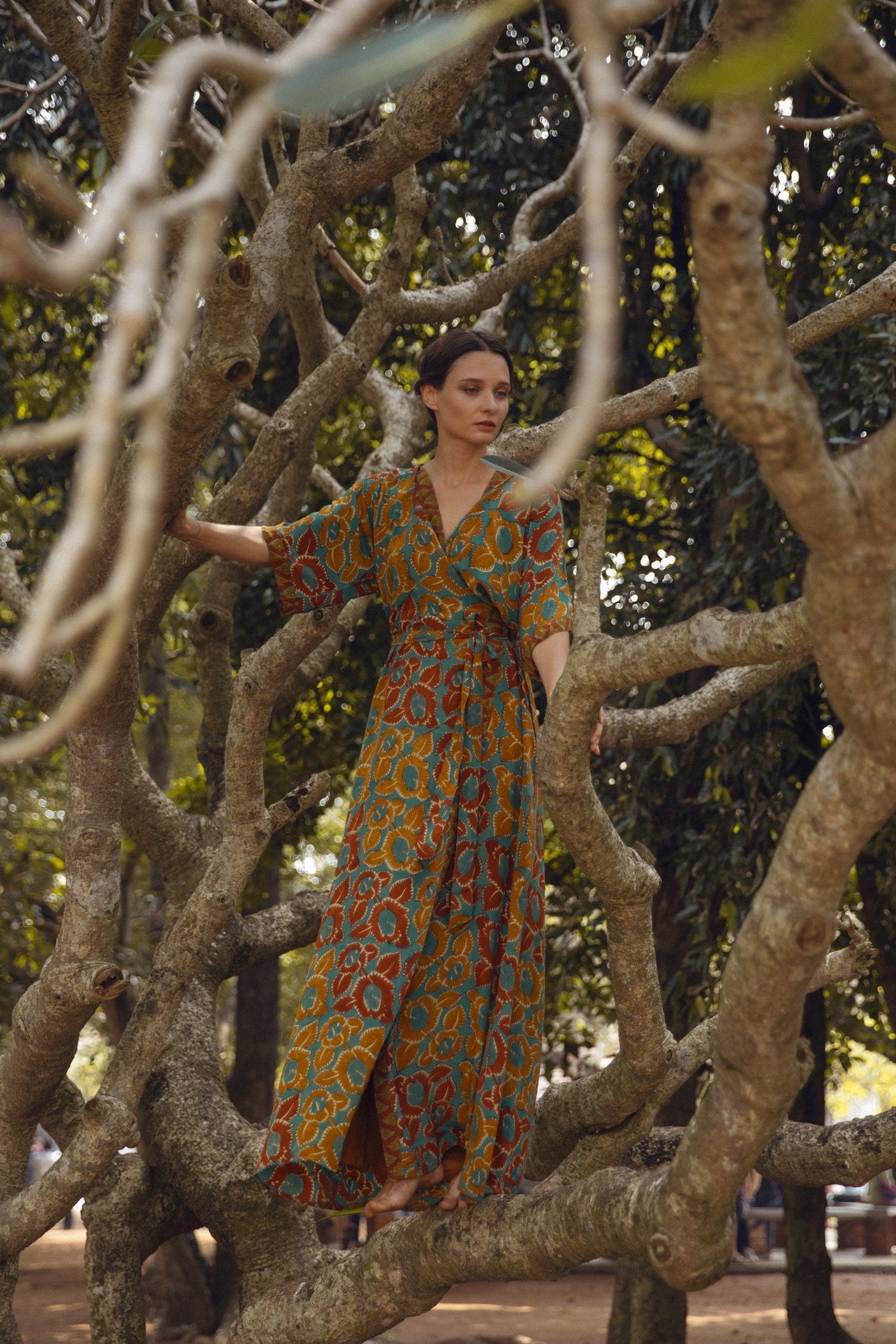 Violet Baobab Mia belted wrap dress, free size, featuring a stylish belt and flowing fabric, perfect for elegant or casual wear.