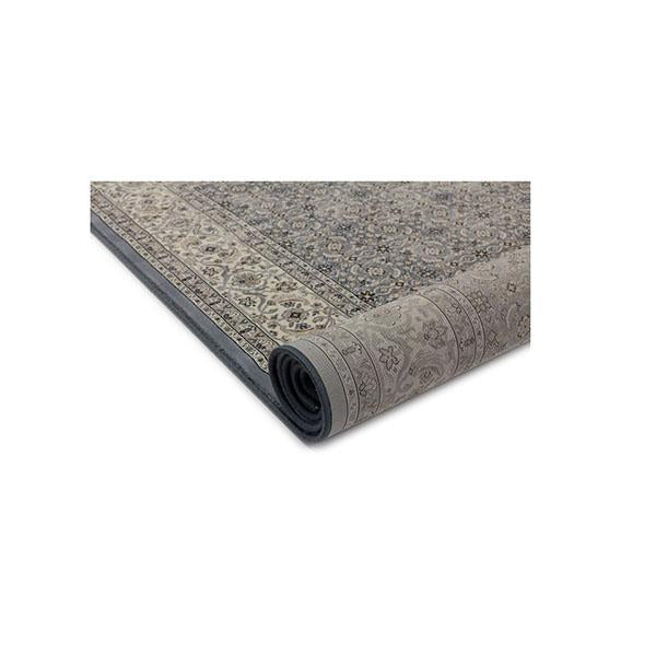 Grey Nain Mahi powder rug by Amethyst Hera featuring intricate traditional patterns for home decor.