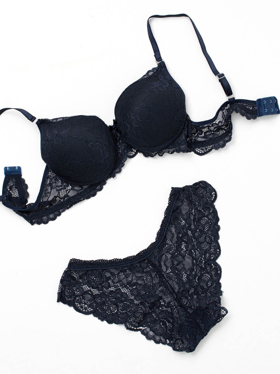 Navy blue bra and panty set for women by Harlequin Icarus, featuring comfortable fabric and elegant design.
