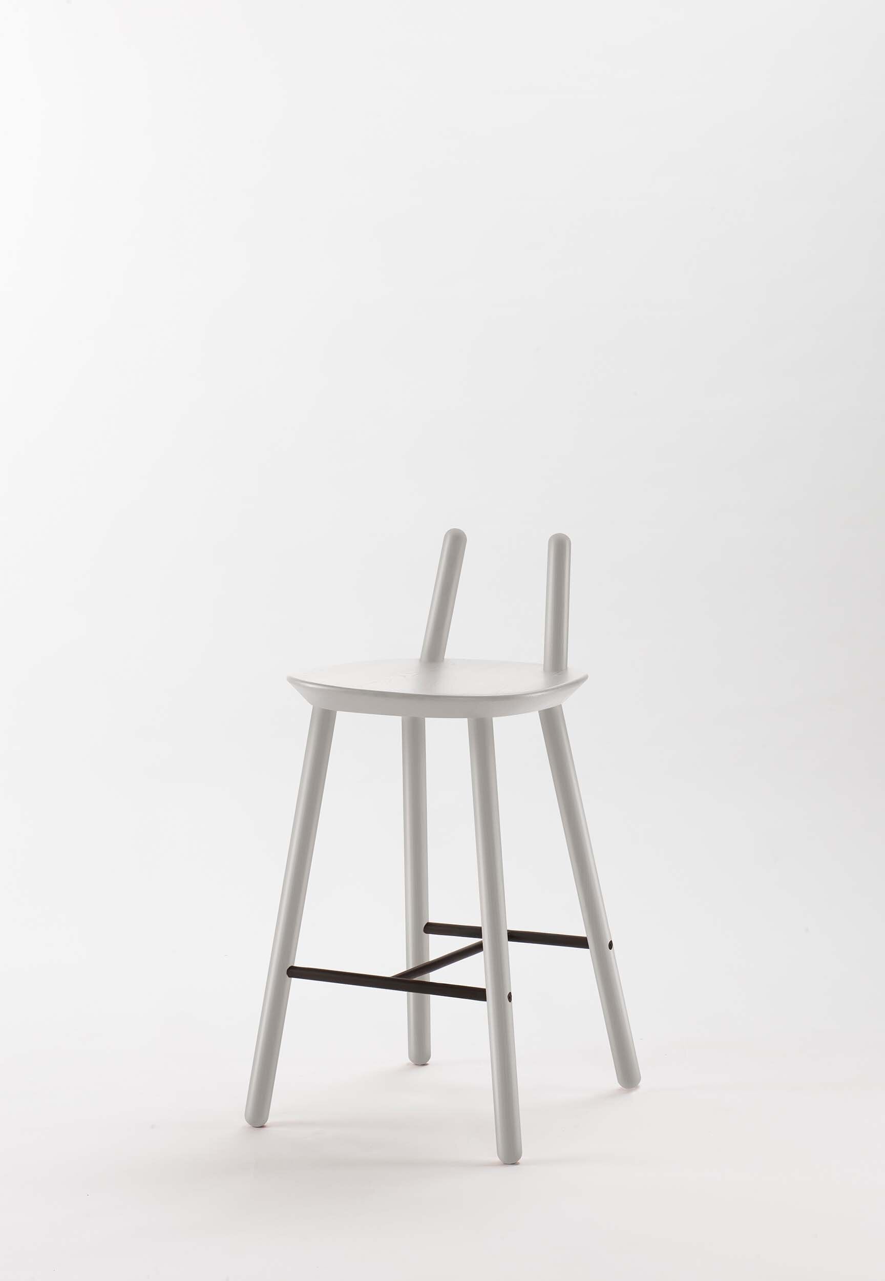 Naïve Semi Bar Stool by Aquamarine Poppy featuring a modern grey upholstered seat and sleek metal legs.
