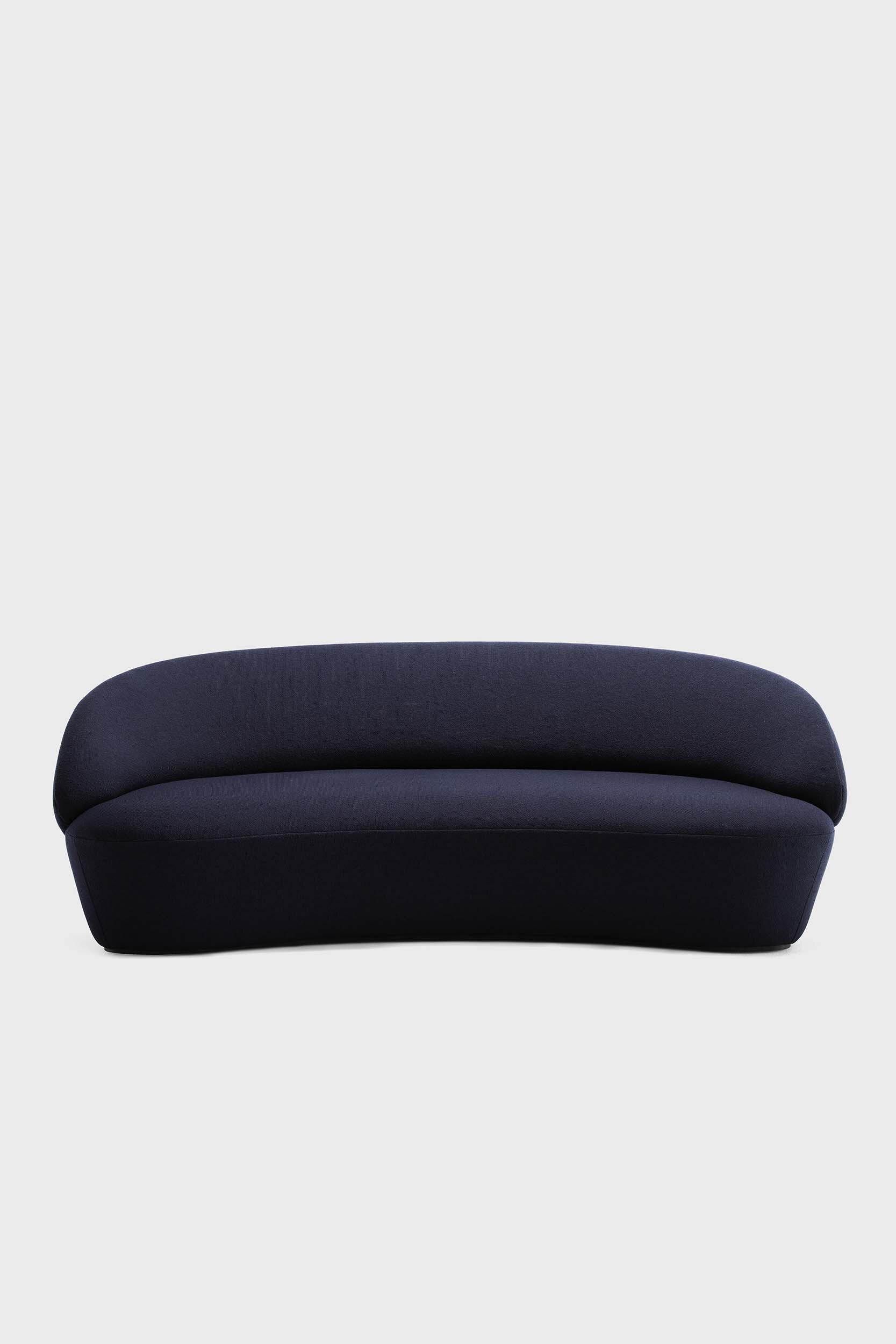 Aquamarine Poppy Naïve Sofa in vibrant blue, showcasing its sleek modern furniture design with plush cushions and stylish fabric.