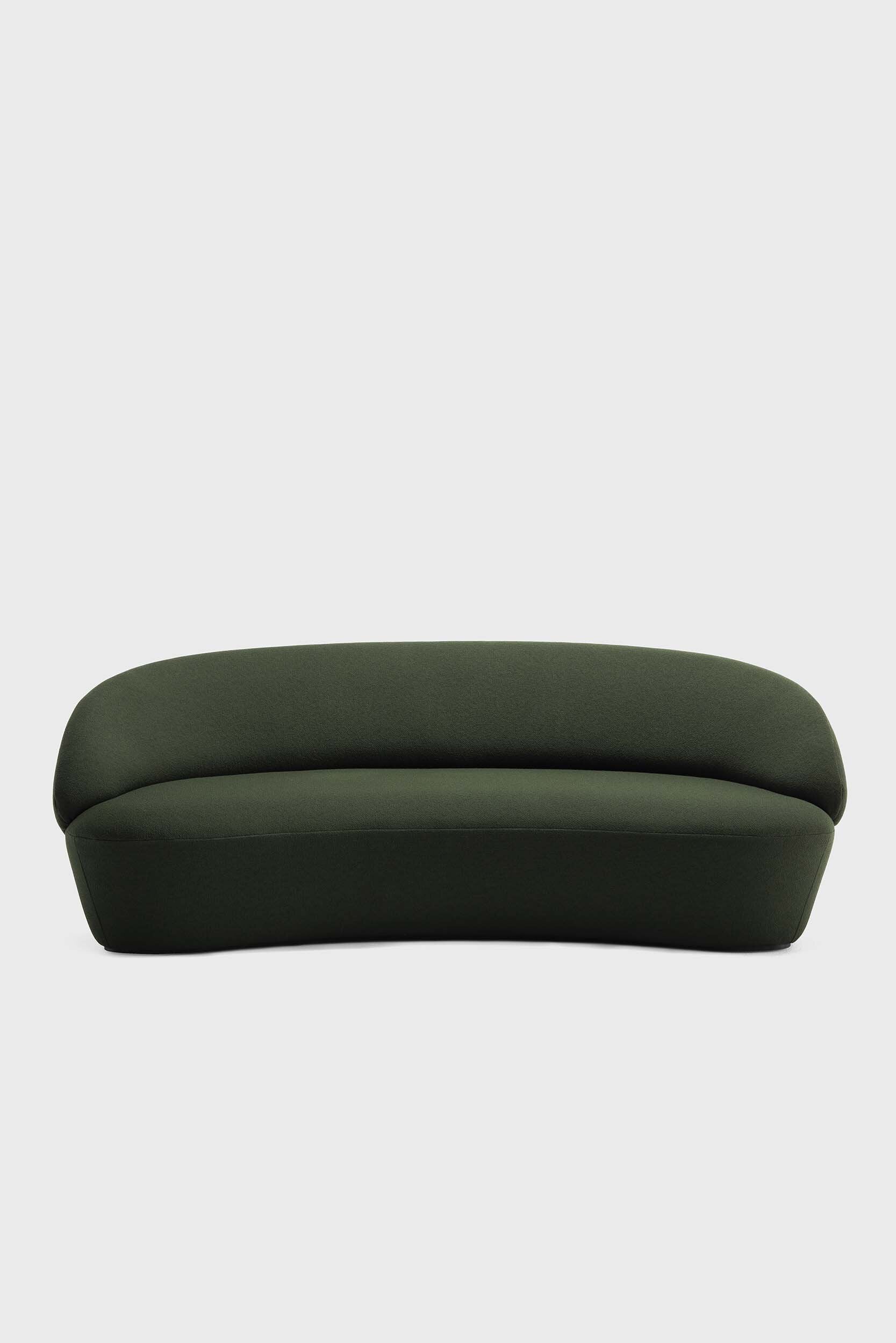 Aquamarine Poppy Naïve Sofa in green fabric, showcasing its modern furniture design with plush cushions and sleek style.