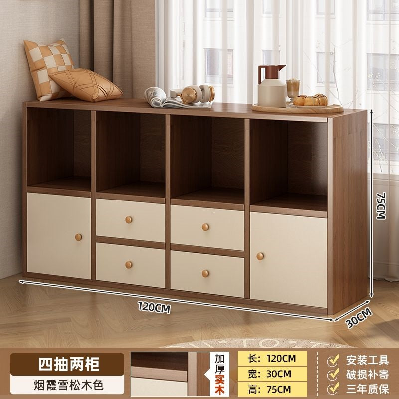 Solid wood bookshelf storage cabinet integrated wall-mounted living room storage cabinet wall-side narrow cabinet bedroom cubicle cabinet storage cabinet