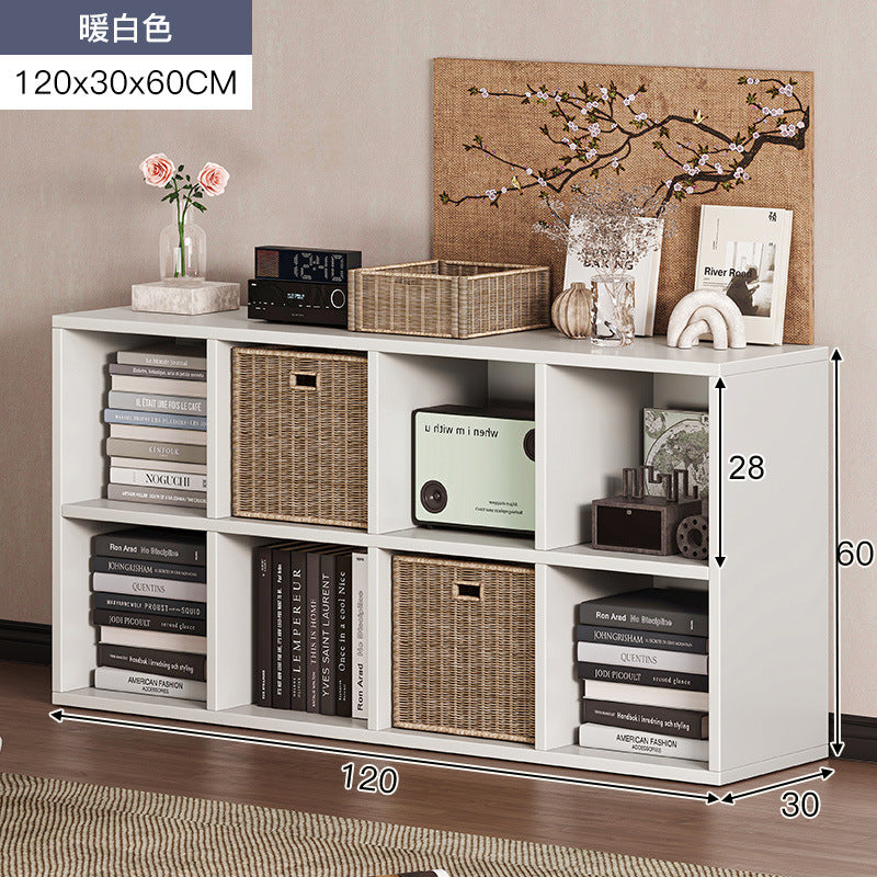 Carefully selected simple bookshelf low cabinet, small apartment living room, large capacity floor-standing INS style long strip storage cabinet against the wall and balcony