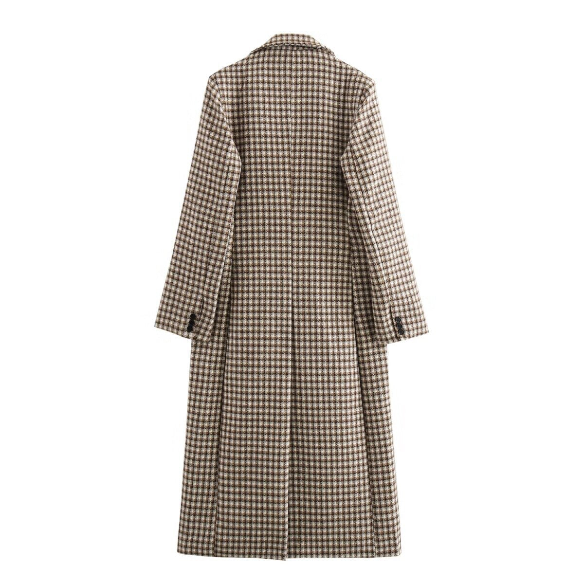 Carmine Juneberry retro plaid wool-look coat with classic collar and button closure, stylish jacket for cold weather.