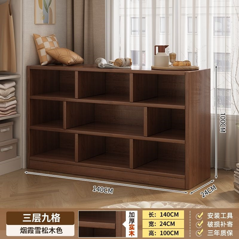 Solid wood bookshelf storage cabinet integrated wall-mounted living room storage cabinet wall-side narrow cabinet bedroom cubicle cabinet storage cabinet