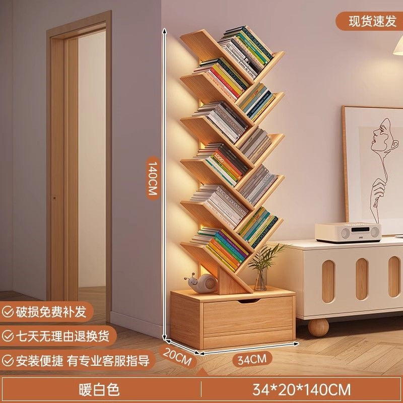 Storage rack, simple bookshelf, floor-standing living room tree-shaped small bookshelf, home multi-layer narrow-gap storage against the wall