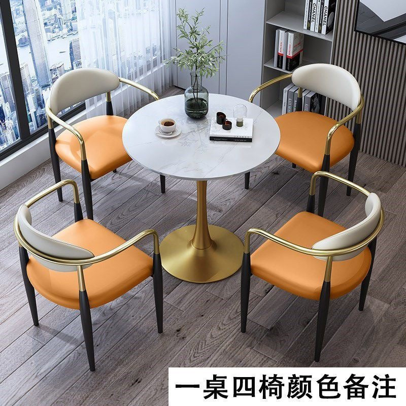 A light luxury sintered stone small round table for reception and negotiation tables and chairs, a trendy coffee table, balcony lounge table, and chair combination