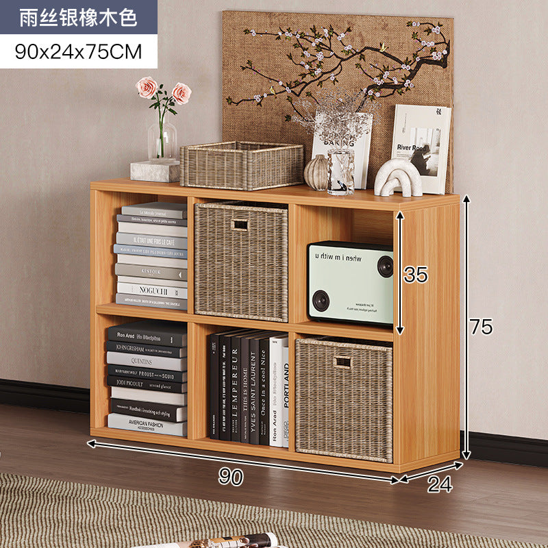 Carefully selected simple bookshelf low cabinet, small apartment living room, large capacity floor-standing INS style long strip storage cabinet against the wall and balcony