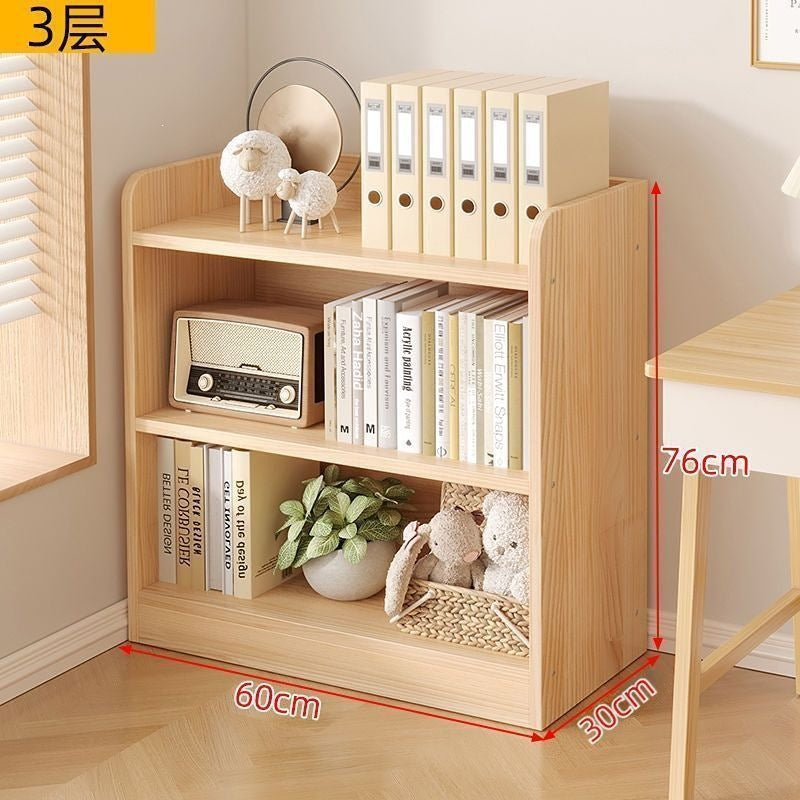 Floor-standing storage rack, simple wooden bookcase, multi-story bedroom and living room storage cabinet for home use, wall-mounted integrated storage cabinet