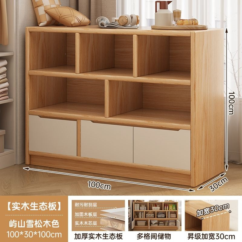Solid wood bookshelf storage cabinet integrated wall-mounted living room storage cabinet wall-side narrow cabinet bedroom cubicle cabinet storage cabinet