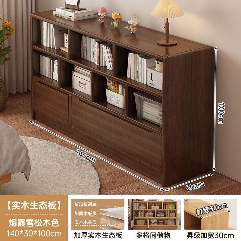 Solid wood bookshelf storage cabinet integrated wall-mounted living room storage cabinet wall-side narrow cabinet bedroom cubicle cabinet storage cabinet