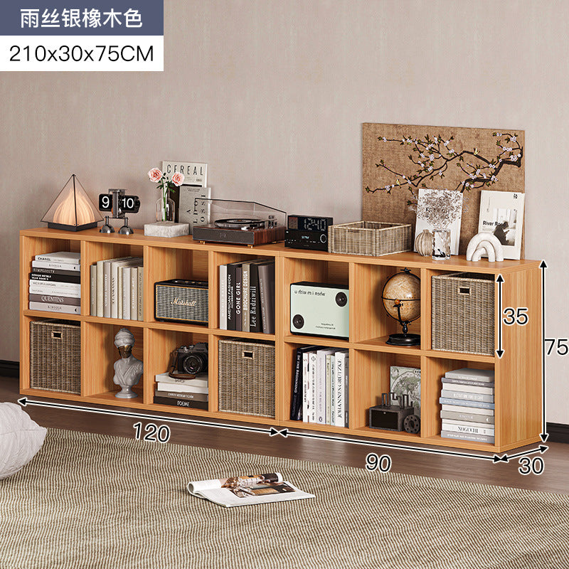 Carefully selected simple bookshelf low cabinet, small apartment living room, large capacity floor-standing INS style long strip storage cabinet against the wall and balcony