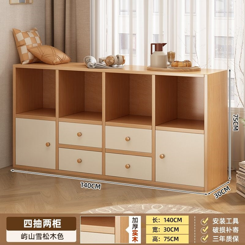 Solid wood bookshelf storage cabinet integrated wall-mounted living room storage cabinet wall-side narrow cabinet bedroom cubicle cabinet storage cabinet