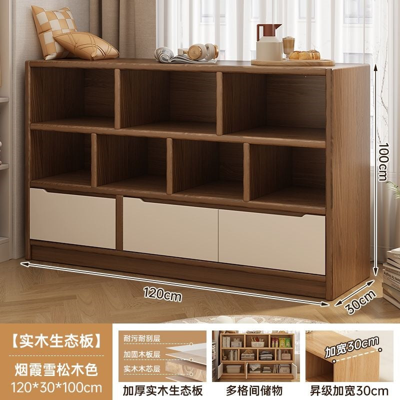 Solid wood bookshelf storage cabinet integrated wall-mounted living room storage cabinet wall-side narrow cabinet bedroom cubicle cabinet storage cabinet