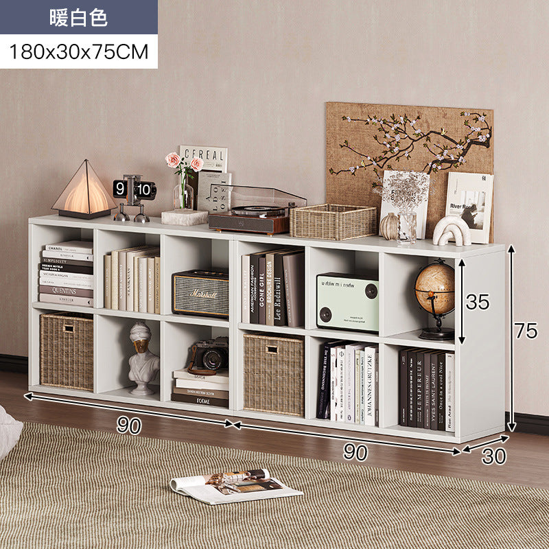 Carefully selected simple bookshelf low cabinet, small apartment living room, large capacity floor-standing INS style long strip storage cabinet against the wall and balcony