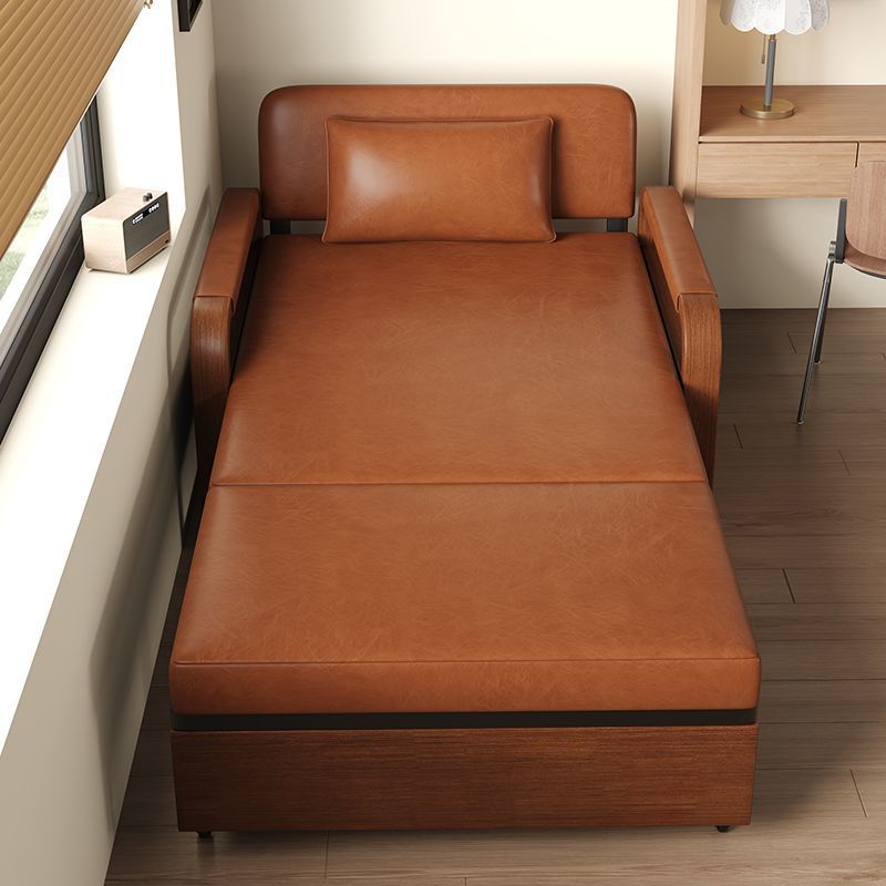 Sofa bed integrated dual-use nap bed vintage Chinese style sofa bed oil-wax leather folding bed multifunctional foldable