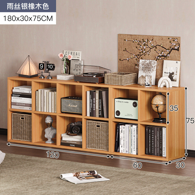Carefully selected simple bookshelf low cabinet, small apartment living room, large capacity floor-standing INS style long strip storage cabinet against the wall and balcony