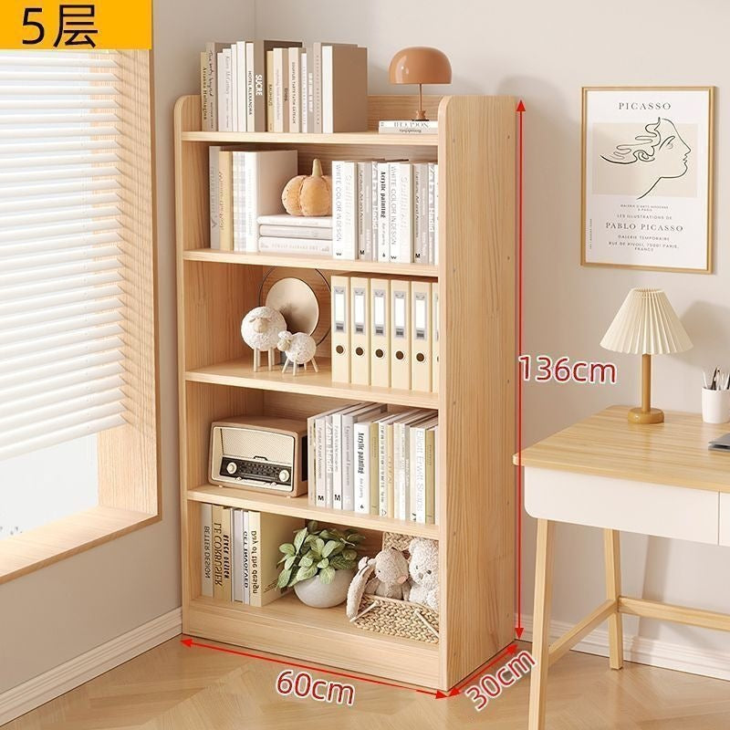 Floor-standing storage rack, simple wooden bookcase, multi-story bedroom and living room storage cabinet for home use, wall-mounted integrated storage cabinet