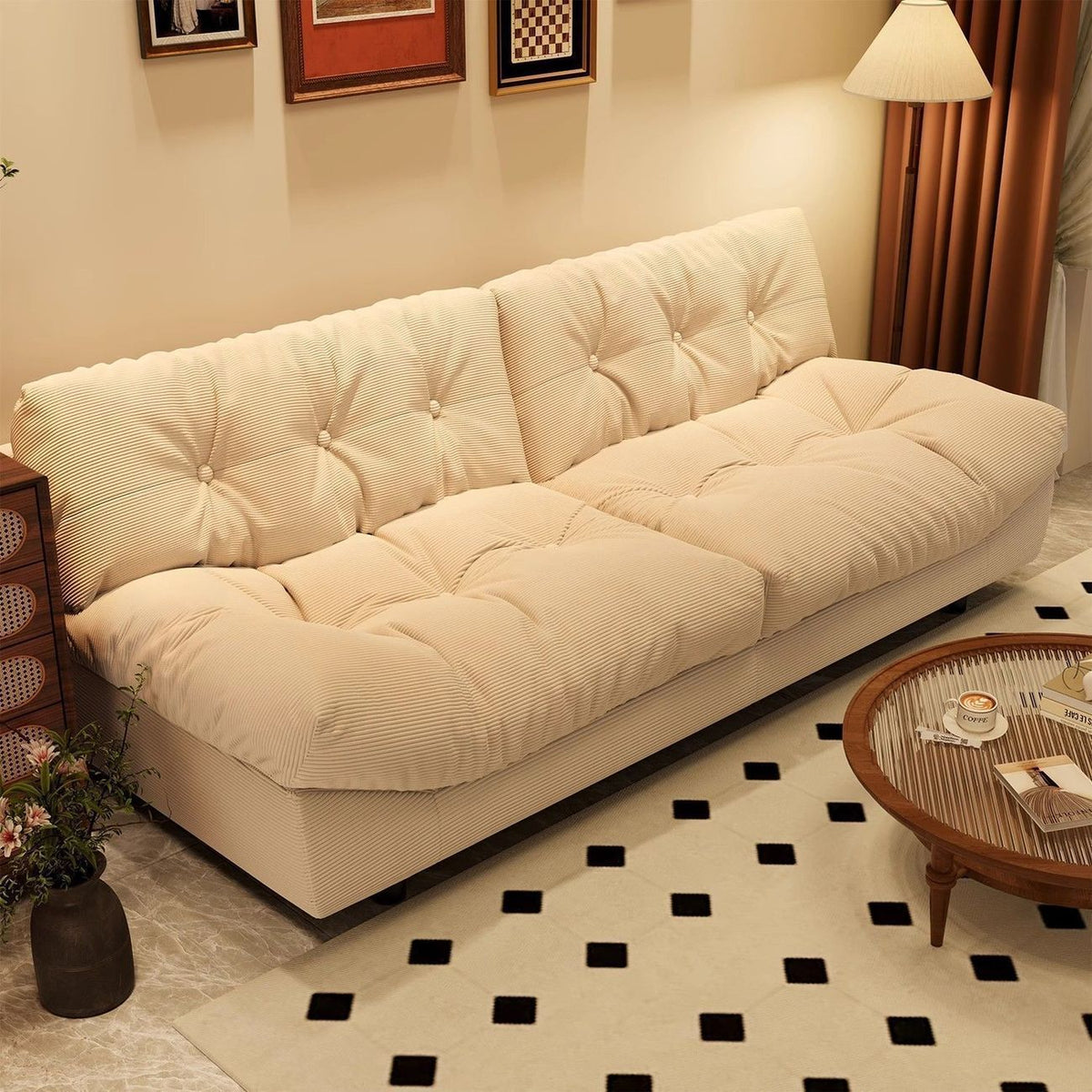 Cloud sofa, modern and simple living room, small household apartment, double leisure, light luxury, Internet celebrity cream style fabric sofa