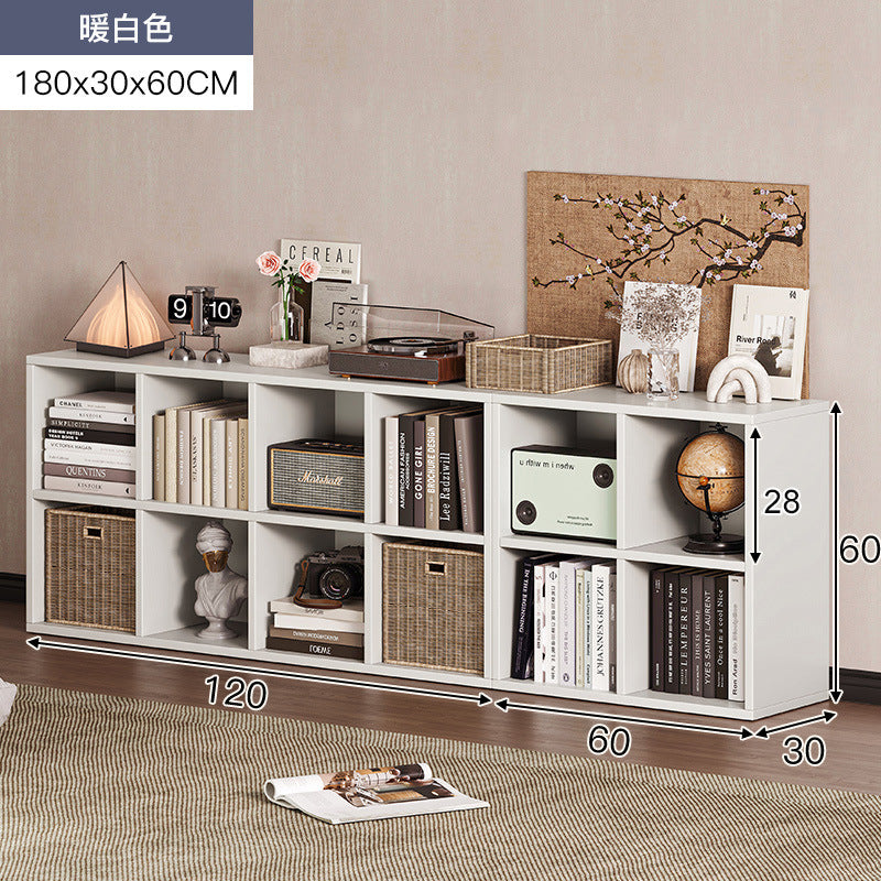 Carefully selected simple bookshelf low cabinet, small apartment living room, large capacity floor-standing INS style long strip storage cabinet against the wall and balcony